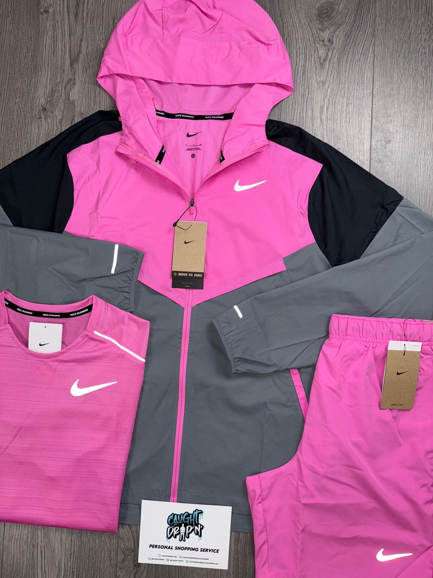 Nike 3 Piece Windrunner Playful Pink | Grey Set