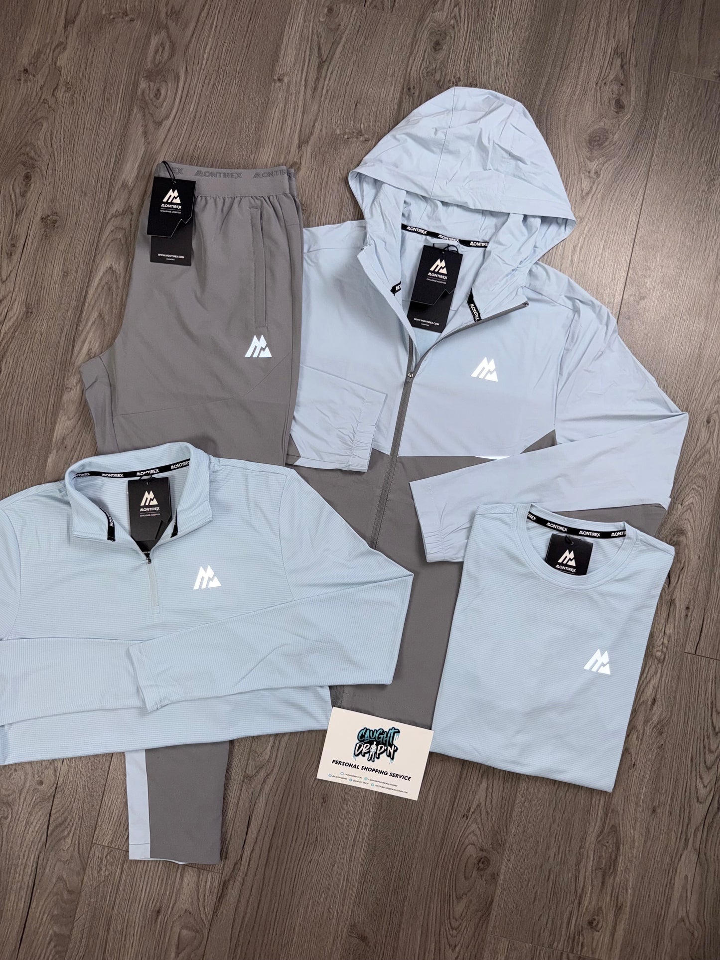Montirex 4 Piece Surge Windrunner Tracksuit Grey | Baby Blue