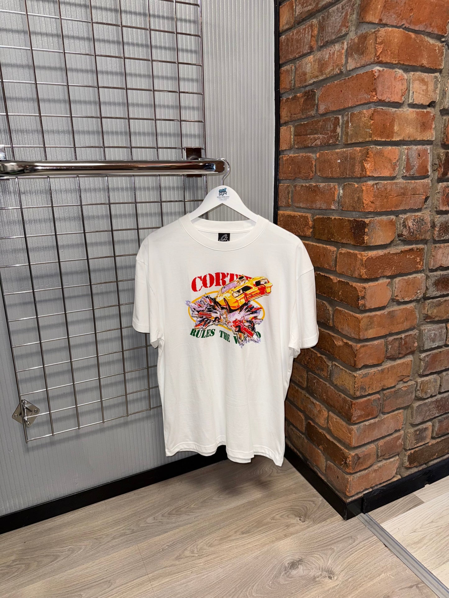 Corteiz Car Crash Coloured Logo, White Tee