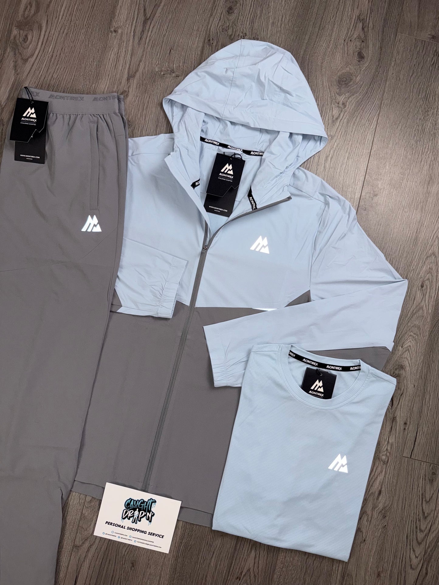 Montirex 3 Piece Surge Windrunner Tracksuit Grey | Baby Blue