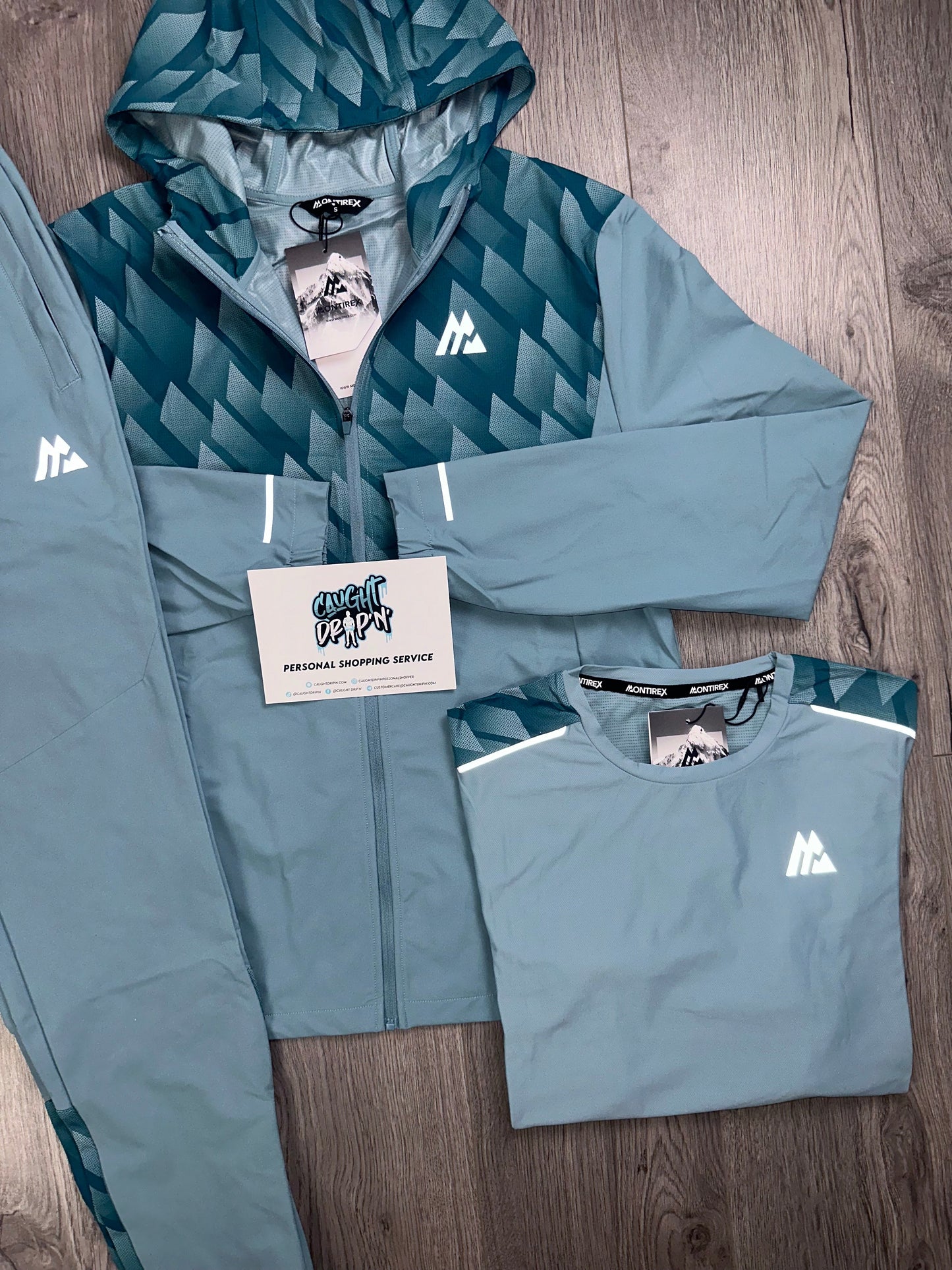 Montirex 3 Piece Charge Windrunner Tracksuit Teal Grid