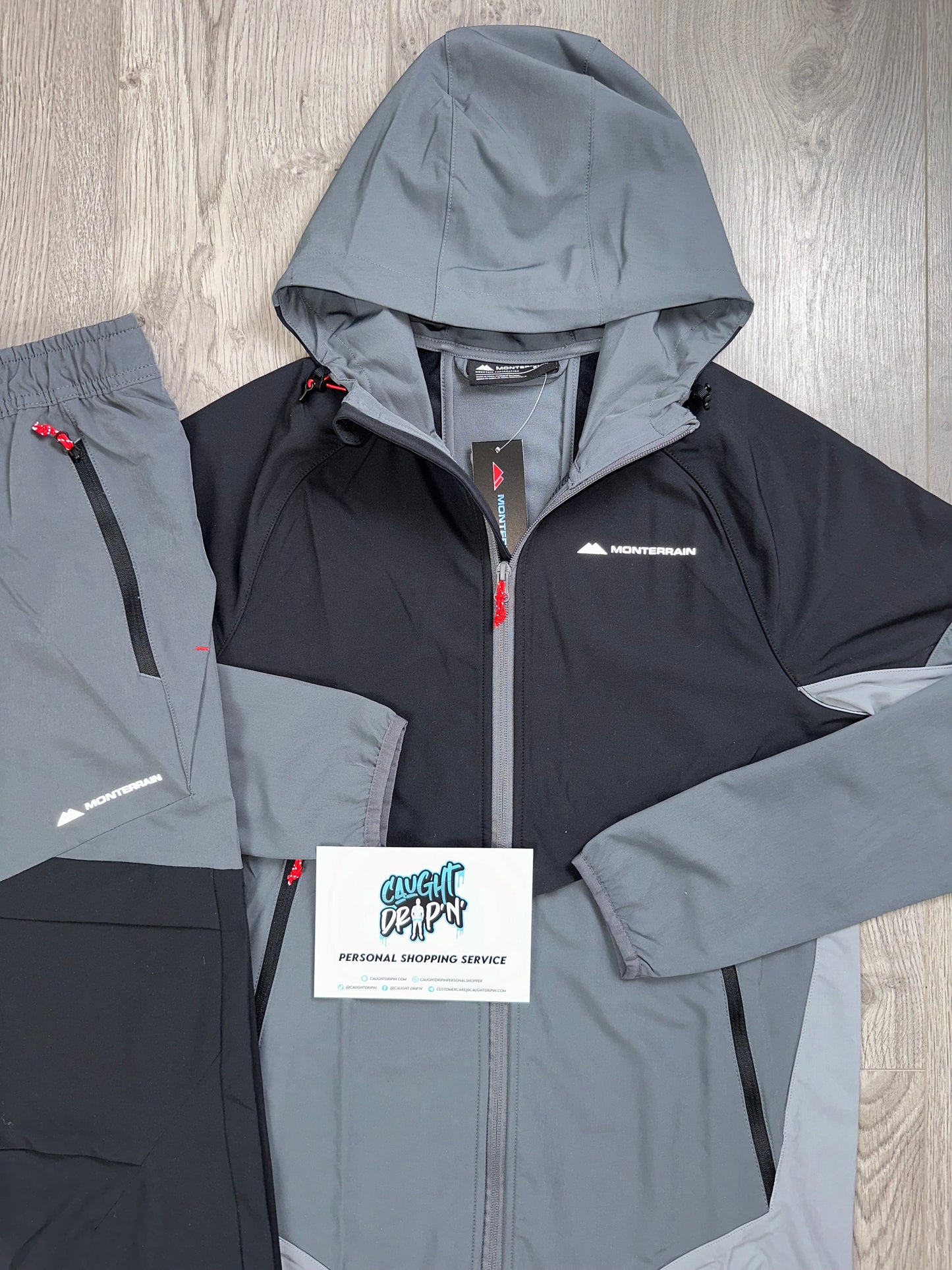 Monterrain Woven Jet Black, Cement Grey, Fiery Red Tracksuit