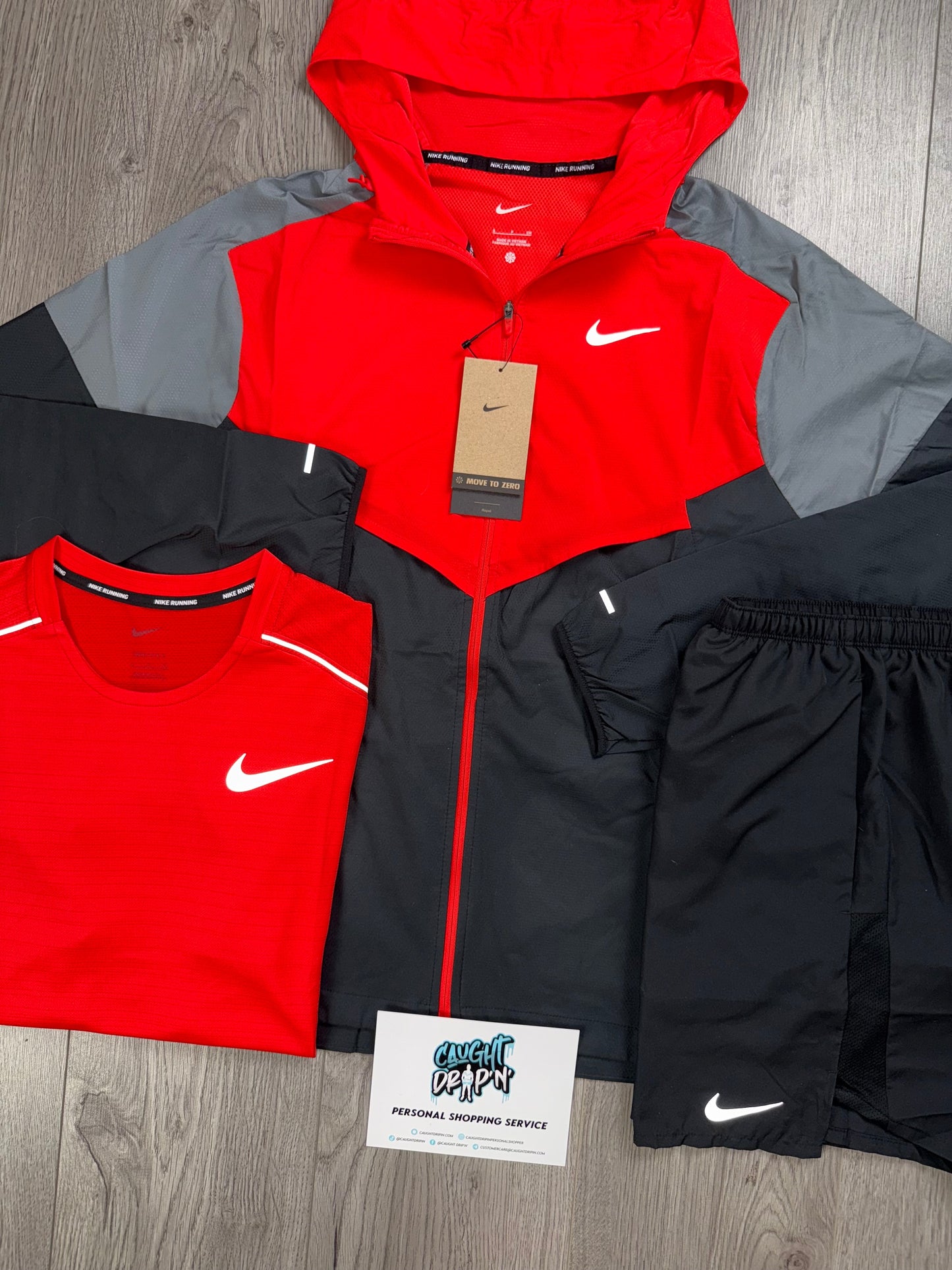 Nike 3 Piece Windrunner Light Crimson Red | Black Set