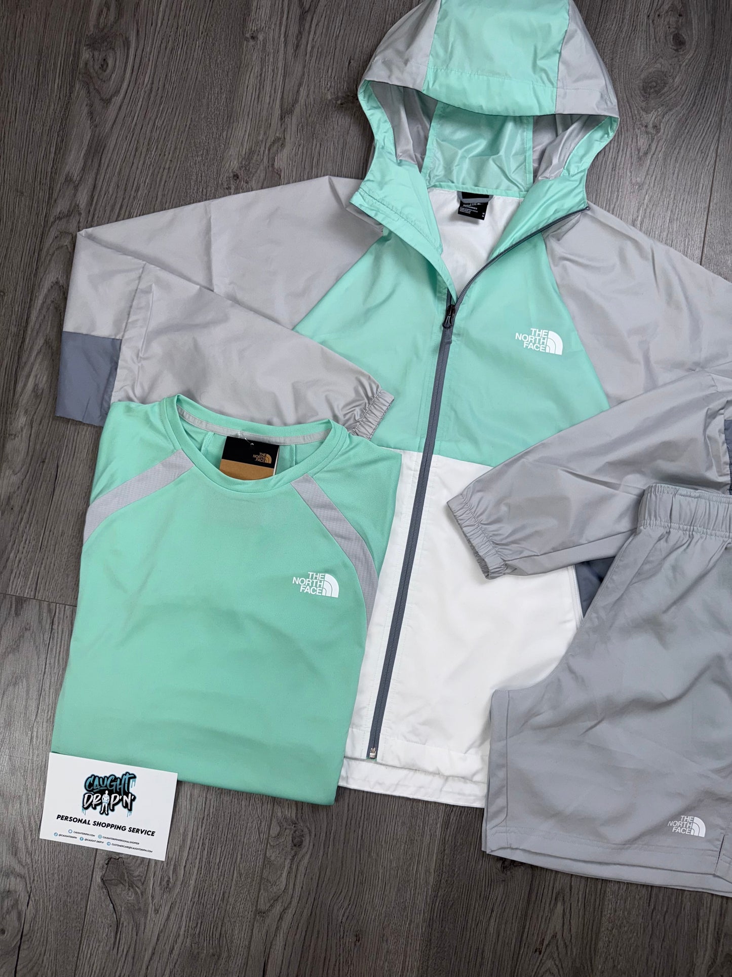 The Northface 3 Piece Performance Windrunner Set Grey | Mint