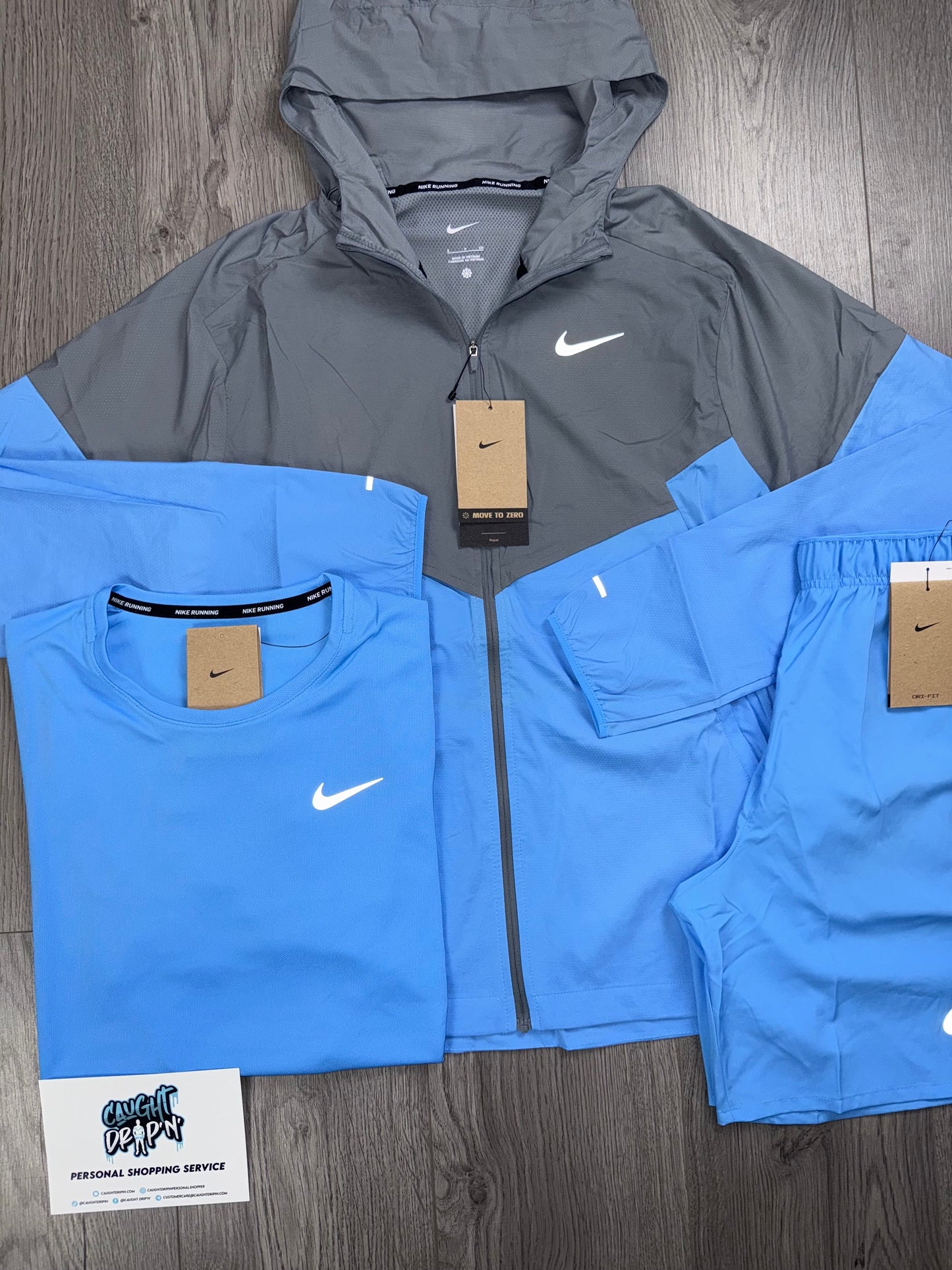 Nike 3 Piece Windrunner Cool Grey | University Blue Set