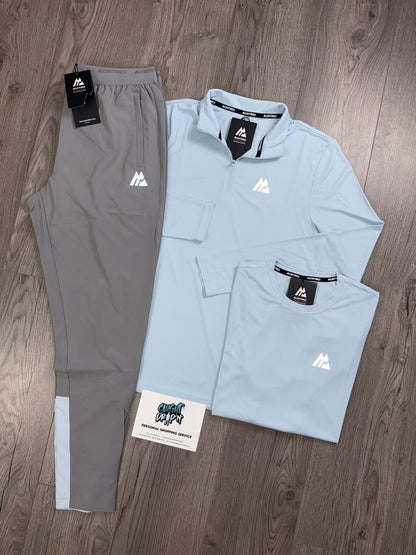 Montirex 3 Piece Surge Half Zip Tracksuit Grey | Baby Blue