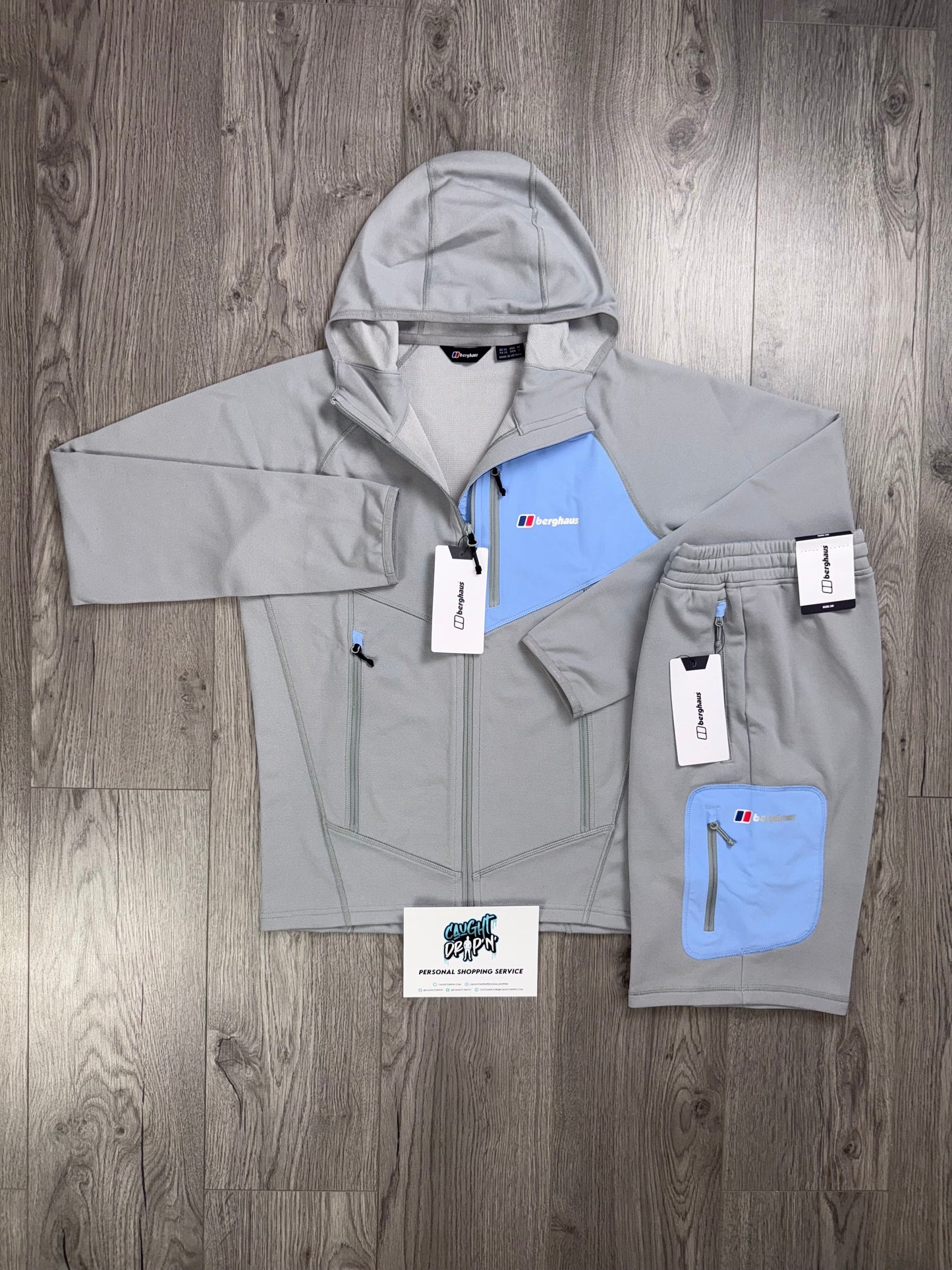 Berghaus Light Grey, Baby Blue Full Zip Hoodie | Shorts Set