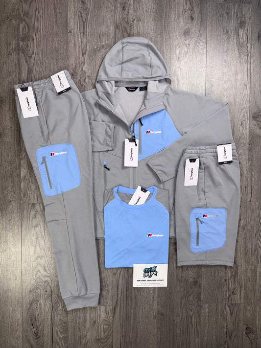 Berghaus 4 Piece Full Zip Light Grey, Baby Blue Tracksuit | Shorts Set