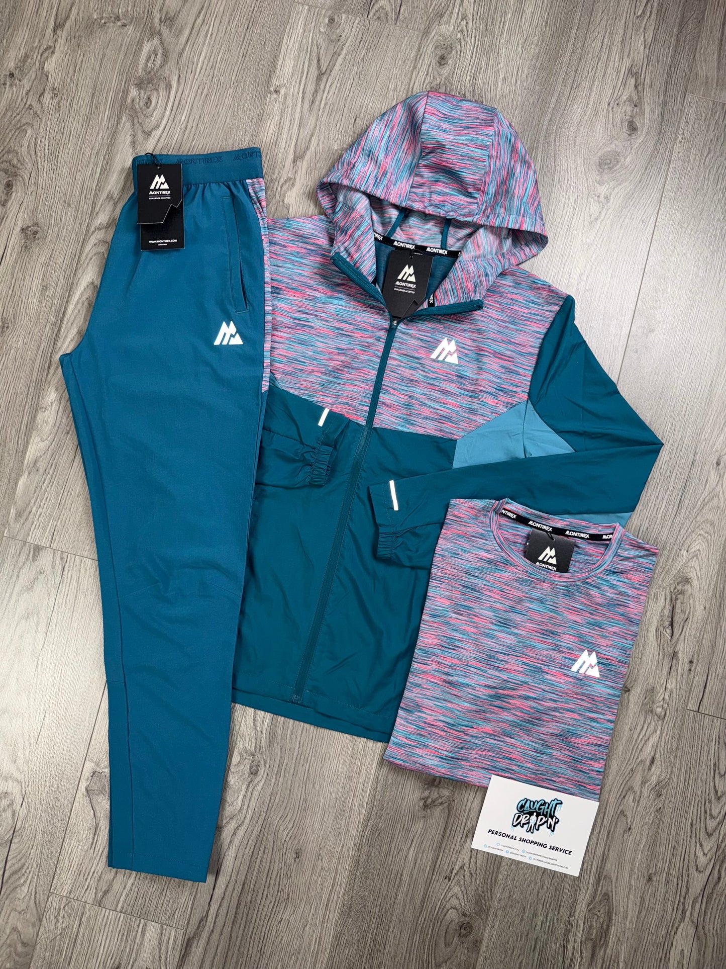 Montirex 3 Piece Trail Windrunner Tracksuit Teal | Bubblegum Pink