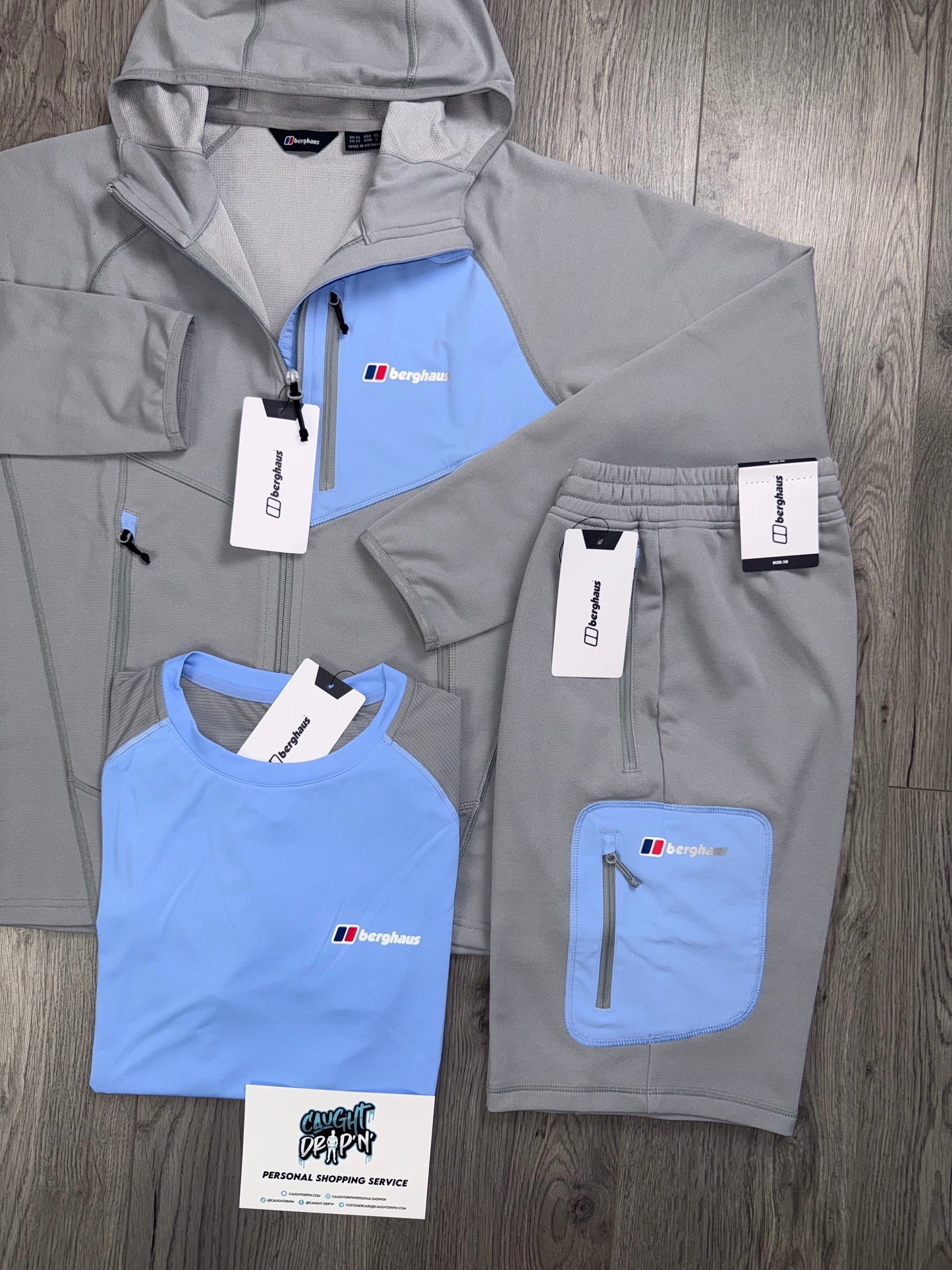 Berghaus 3 Piece Full Zip Light Grey, Baby Blue | Shorts Set