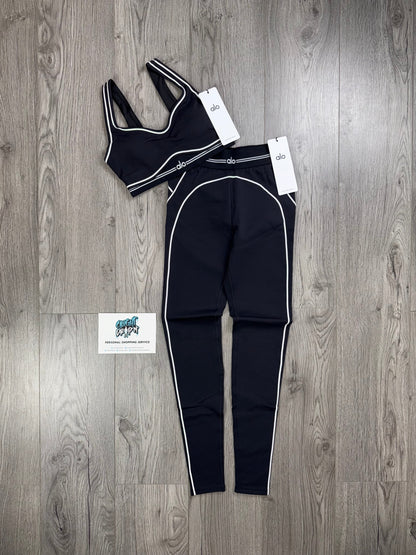 Women’s Alo High Waisted Black | White Bra & Leggings Set