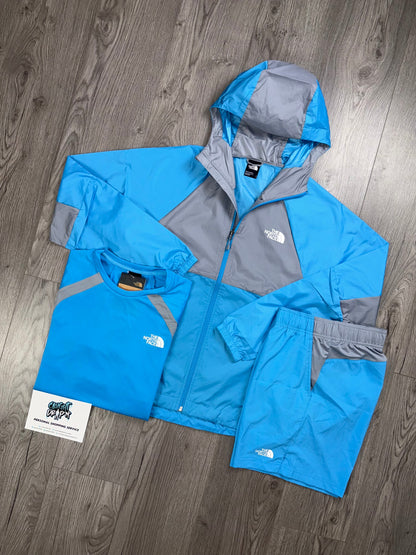 The Northface 3 Piece Performance Windrunner Set Blue | Grey