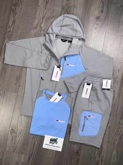 Berghaus 3 Piece Full Zip Light Grey, Baby Blue | Shorts Set