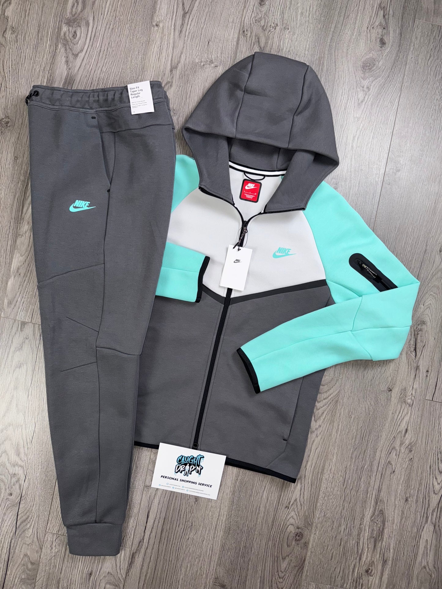 Nike Tech Fleece Iron Grey, Turquoise Tracksuit