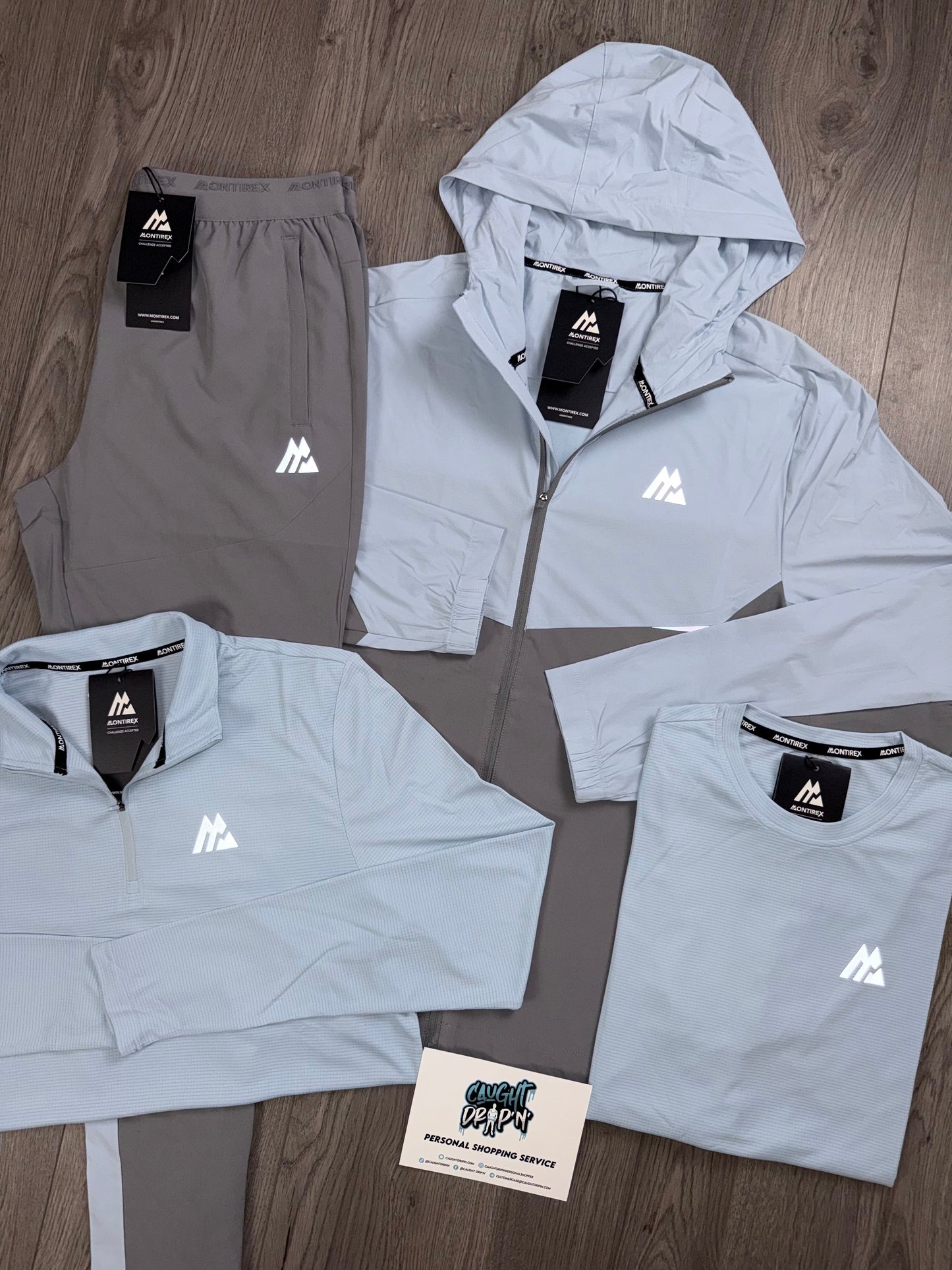 Montirex 4 Piece Surge Windrunner Tracksuit Grey | Baby Blue