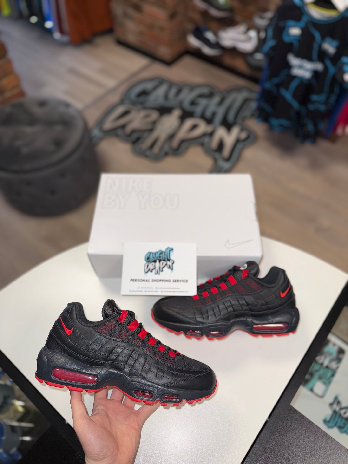 Nike Air Max 95’s Black Leather | University Red (Please Note. Custom Made. 4 Week Wait For Manufacture & Arrival)