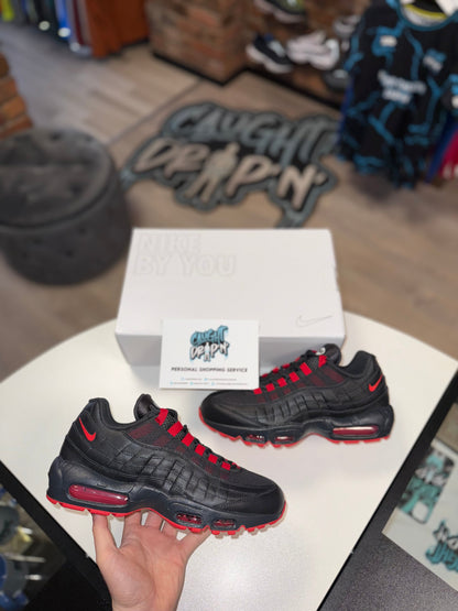 Nike Air Max 95’s Black Leather | University Red (Please Note. Custom Made. 4 Week Wait For Manufacture & Arrival)