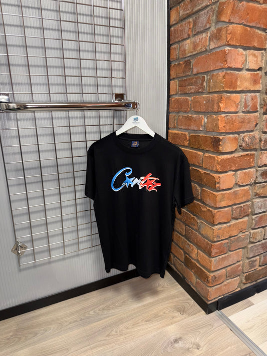 Corteiz France Black Tee |  Blue, Red Logo