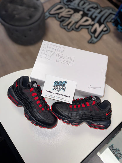 Nike Air Max 95’s Black Leather | University Red (Please Note. Custom Made. 4 Week Wait For Manufacture & Arrival)