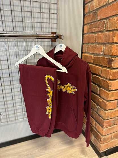 Corteiz Allstarz Yellow Logo, Maroon Full Tracksuit