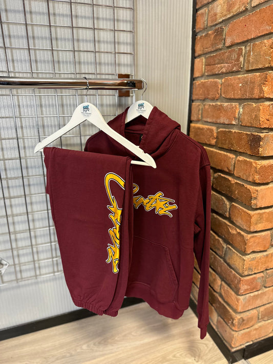 Corteiz Allstarz Yellow Logo, Maroon Full Tracksuit