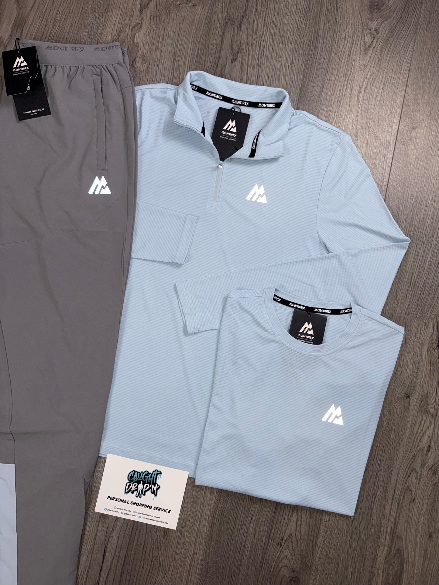 Montirex 3 Piece Surge Half Zip Tracksuit Grey | Baby Blue