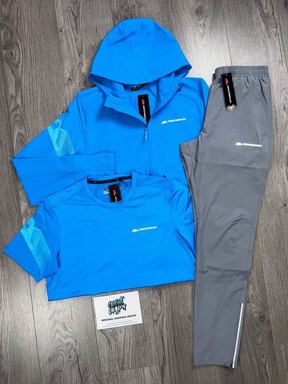 Monterrain 3 Piece Woven Stripe Tracksuit Aquarius Blue | Grey