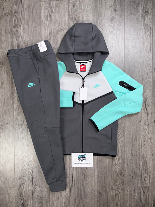 Nike Tech Fleece Iron Grey, Turquoise Tracksuit