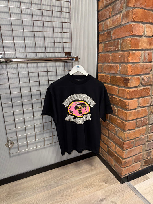 Broken Planet Pink Globe | Midnight Black Tee