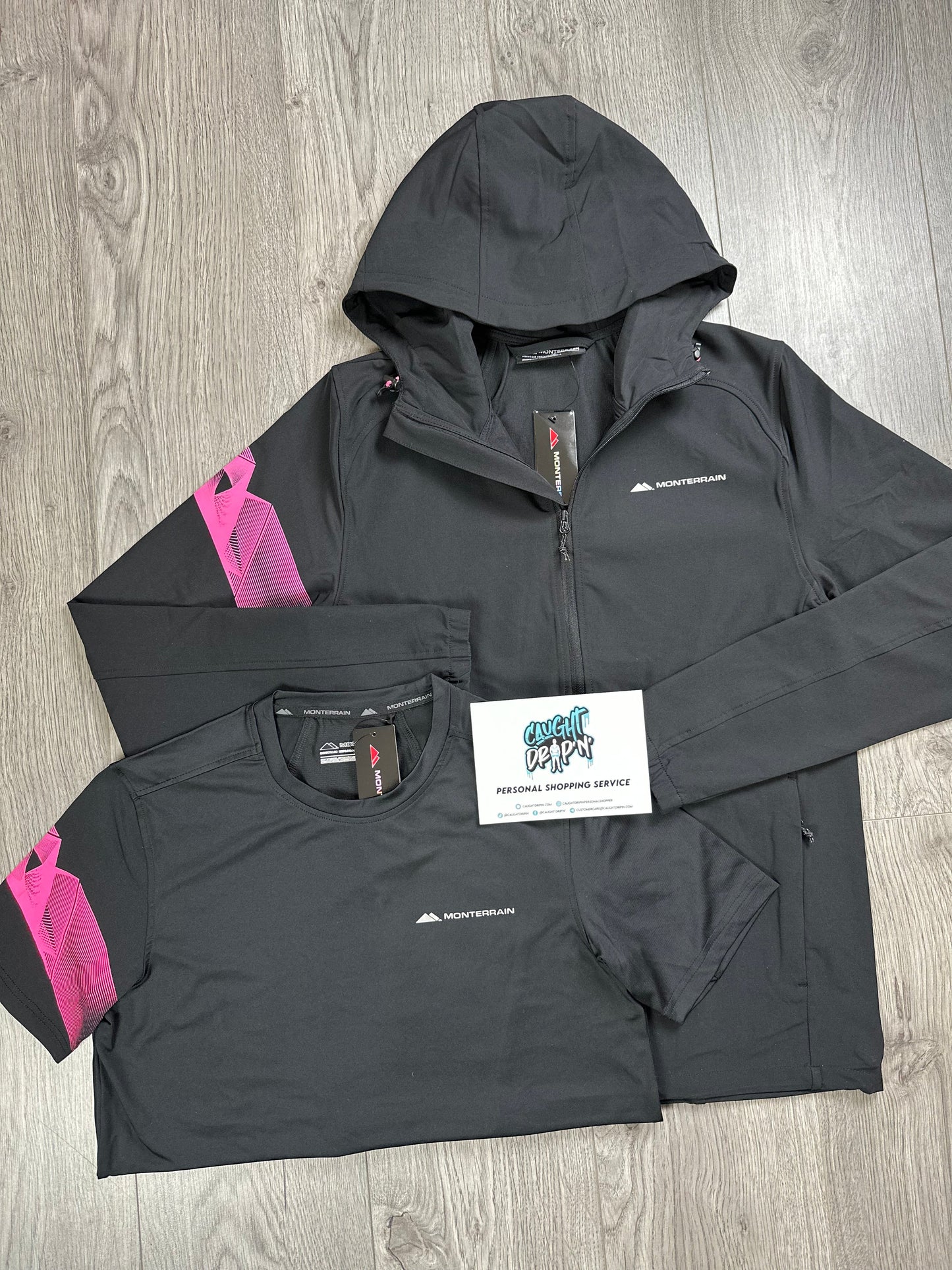 Monterrain Stripe Jacket & Tee, Black | Hot Pink