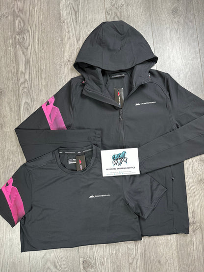 Monterrain Stripe Jacket & Tee, Black | Hot Pink