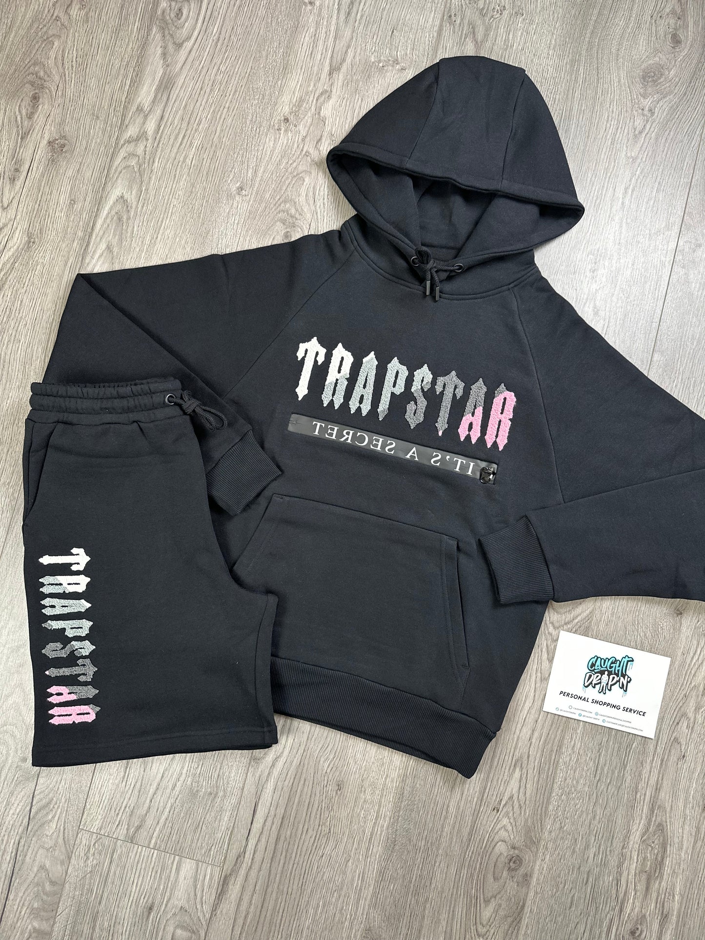 Trapstar Decoded Hoodie Shorts Black | Pink