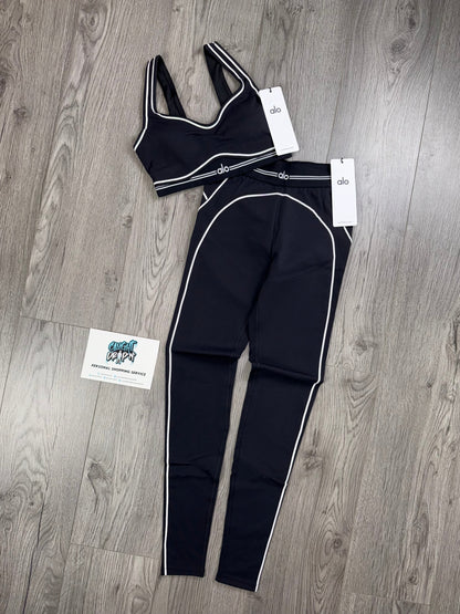 Women’s Alo High Waisted Black | White Bra & Leggings Set