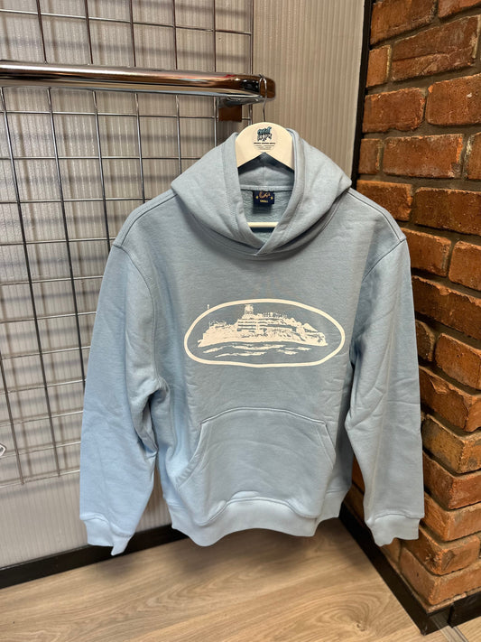 Corteiz Alcatraz White Logo, Baby Blue Hoodie