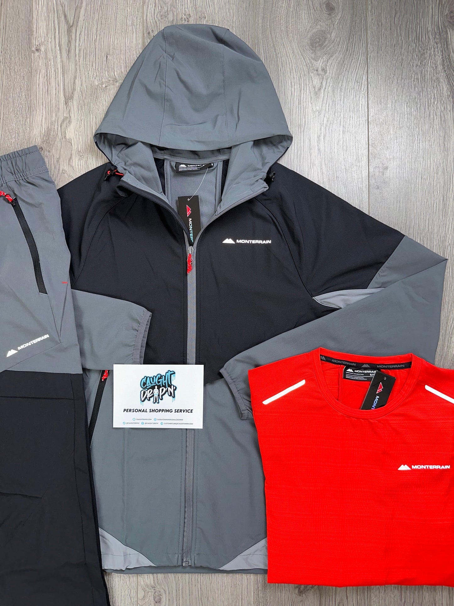 Monterrain 3 Piece Woven Jet Black, Cement Grey, Fiery Red Tracksuit