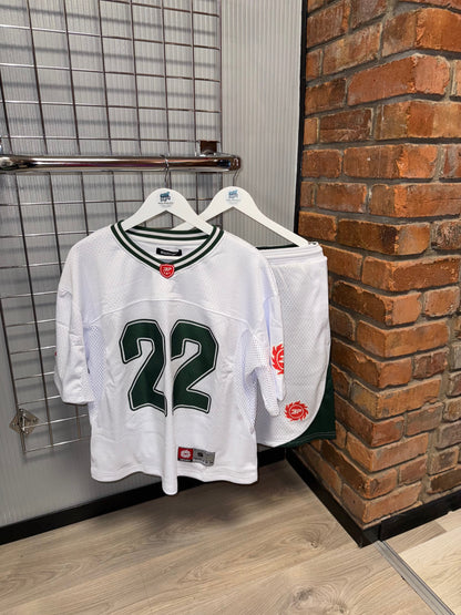 Broken Planet Mesh Football Jersey White | Emerald Green Set (REVERSIBLE Shorts)