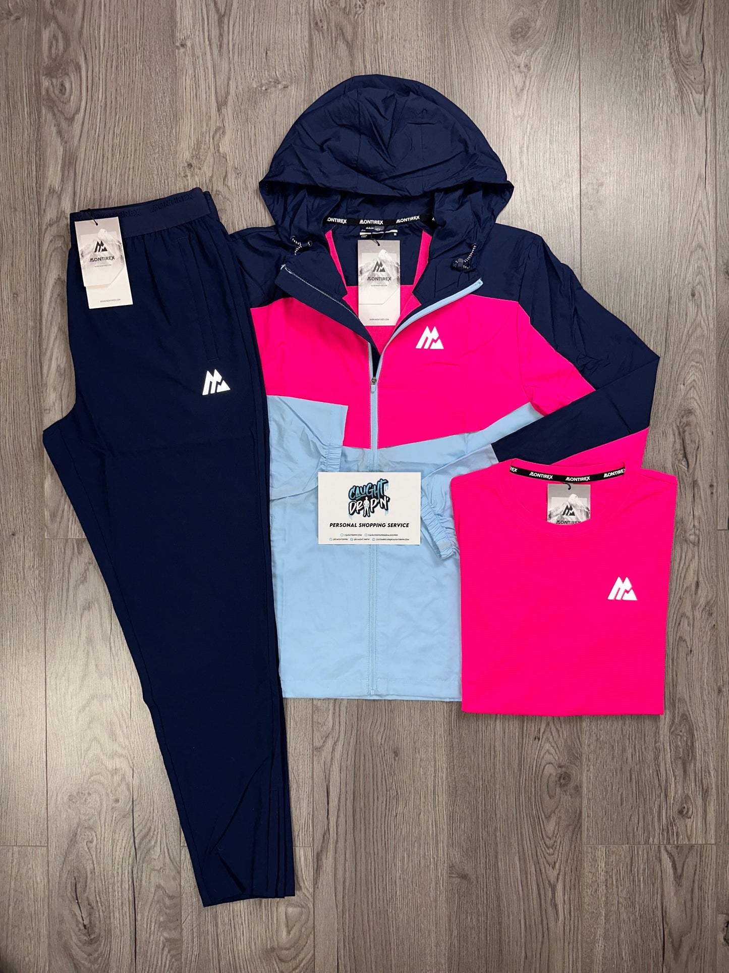 Montirex 3 Piece Breeze Hot Pink, Baby Blue, Midnight Navy Tracksuit