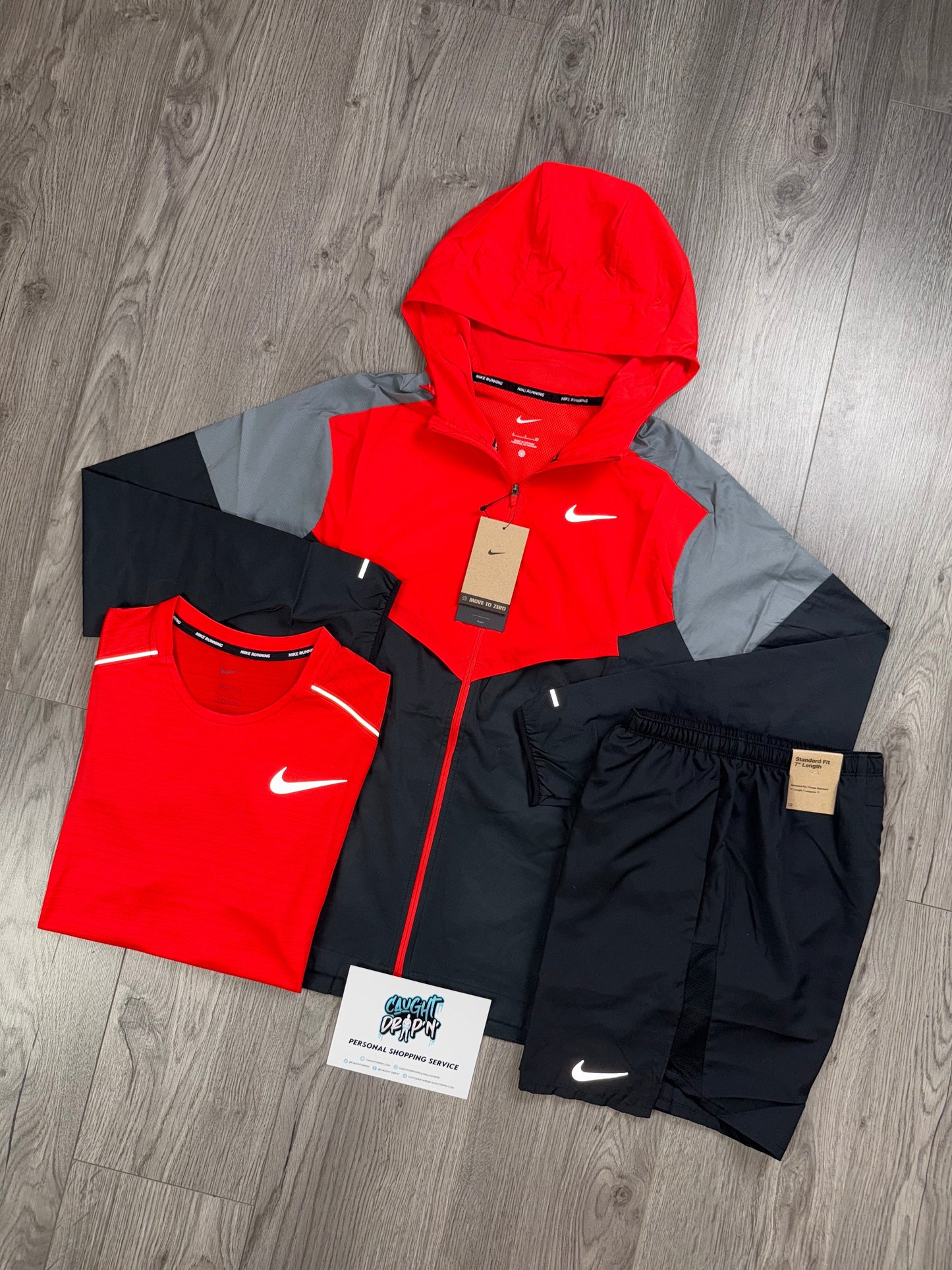 Nike 3 Piece Windrunner Light Crimson Red | Black Set