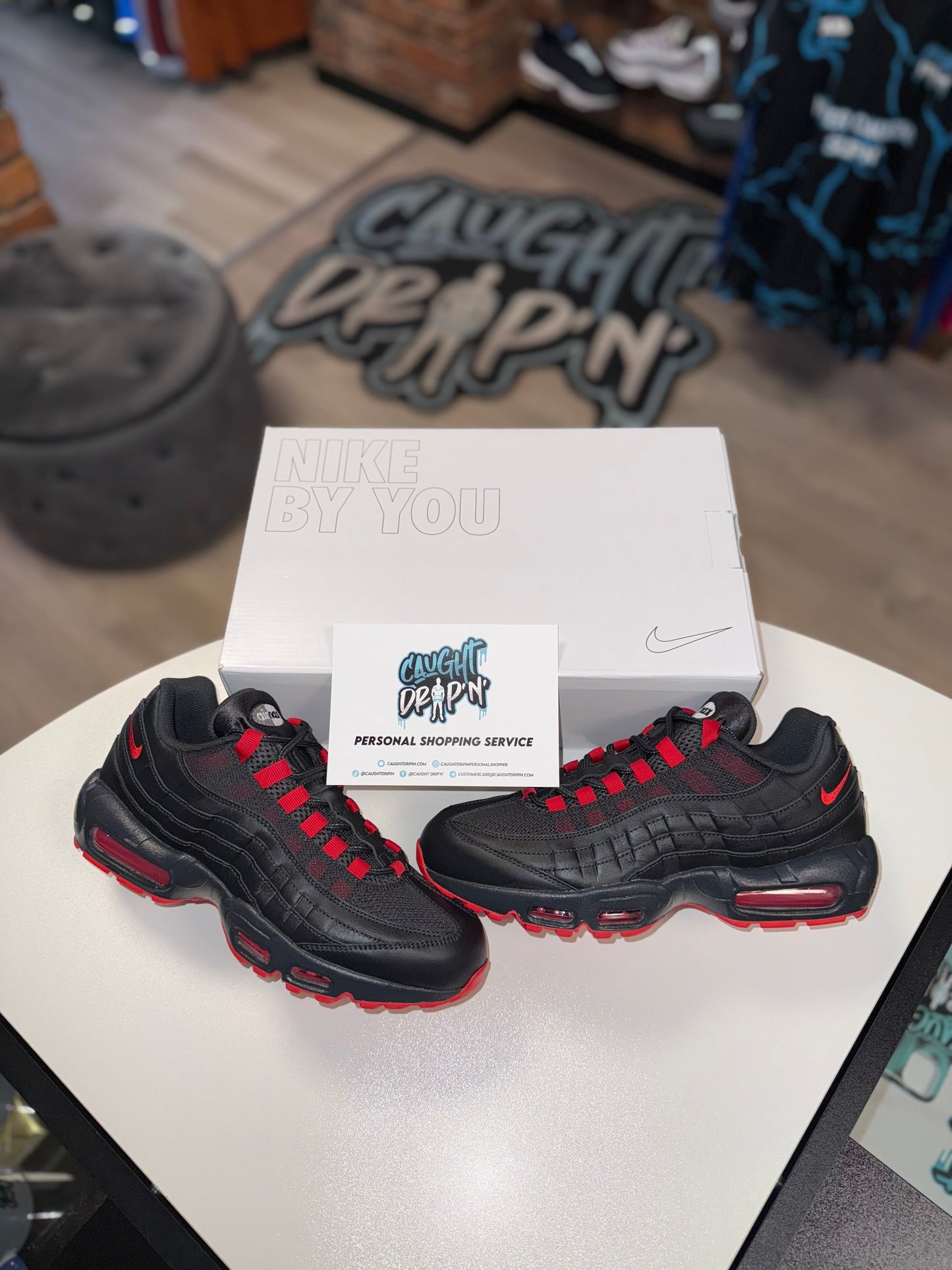 Nike Air Max 95’s Black Leather | University Red (Please Note. Custom Made. 4 Week Wait For Manufacture & Arrival)
