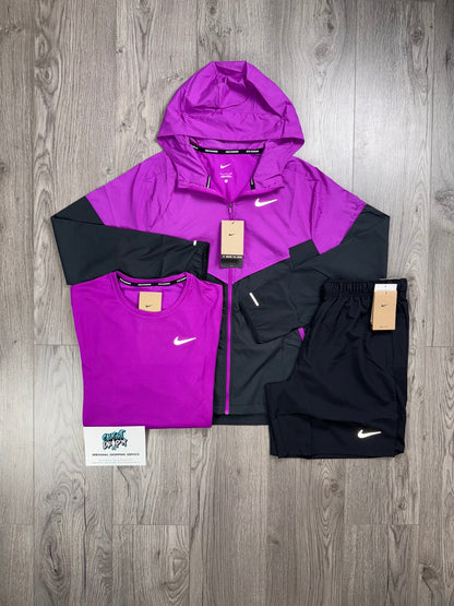 Nike 3 Piece Windrunner, Black Shorts | Grape Purple Miler Tee Set