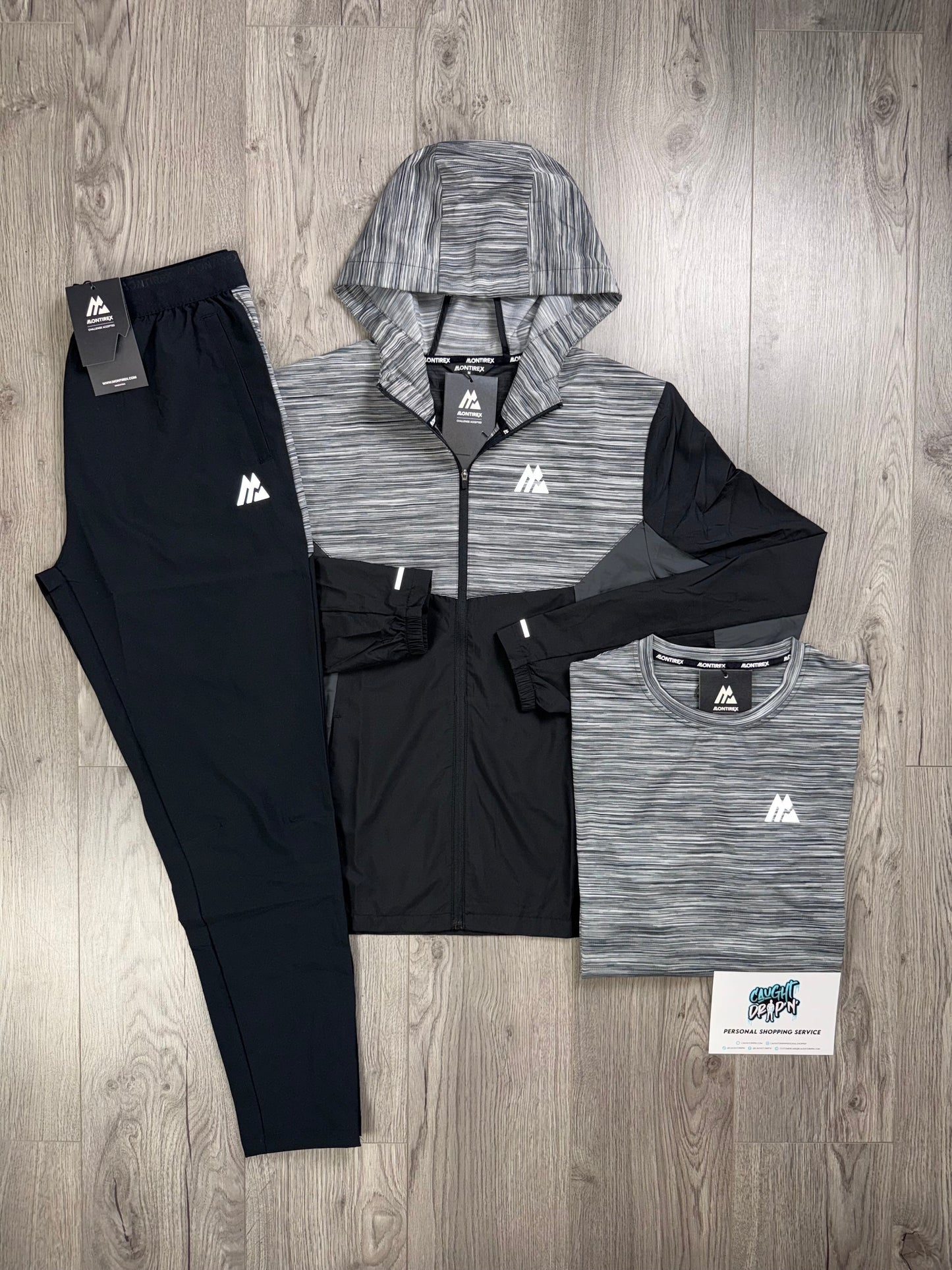 Montirex 3 Piece Trail Windrunner Tracksuit Black | Grey Gradient