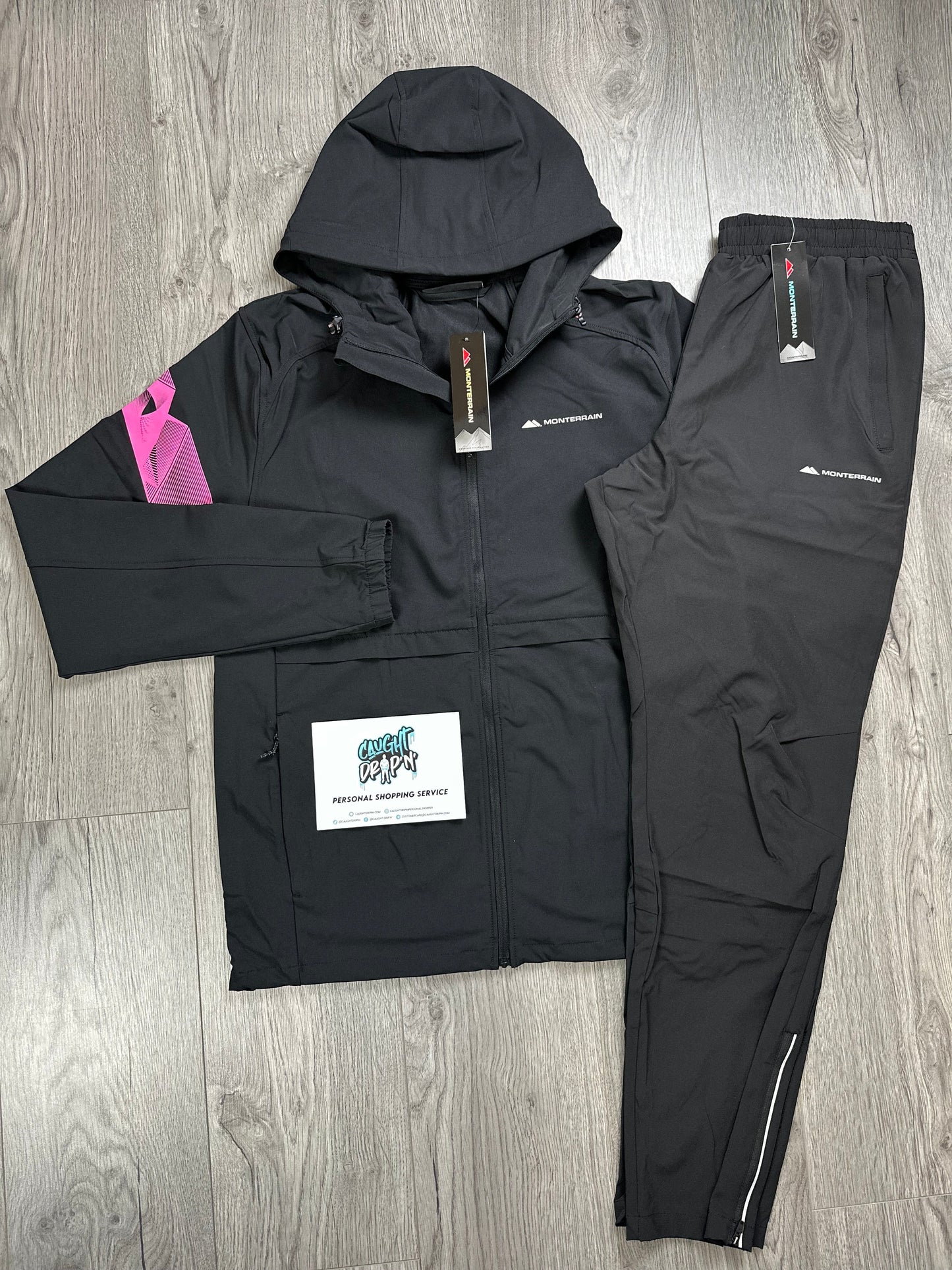 Monterrain Woven Stripe Tracksuit Black | Hot Pink