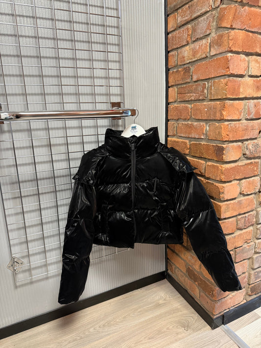 Womens Trapstar Irongate Cropped Shiny Black Puffer Coat
