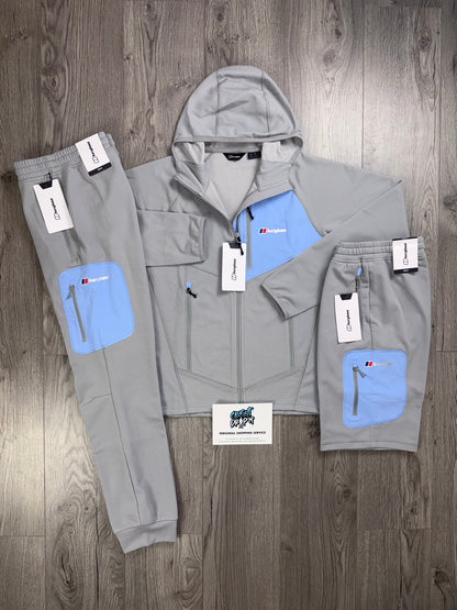 Berghaus 3 Piece Full Zip Light Grey, Baby Blue Tracksuit | Shorts Set