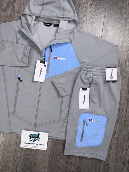 Berghaus Light Grey, Baby Blue Full Zip Hoodie | Shorts Set