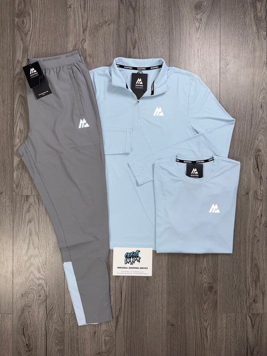 Montirex 3 Piece Surge Half Zip Tracksuit Grey | Baby Blue