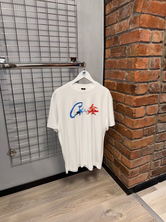 Corteiz France White Tee |  Blue, Red Logo