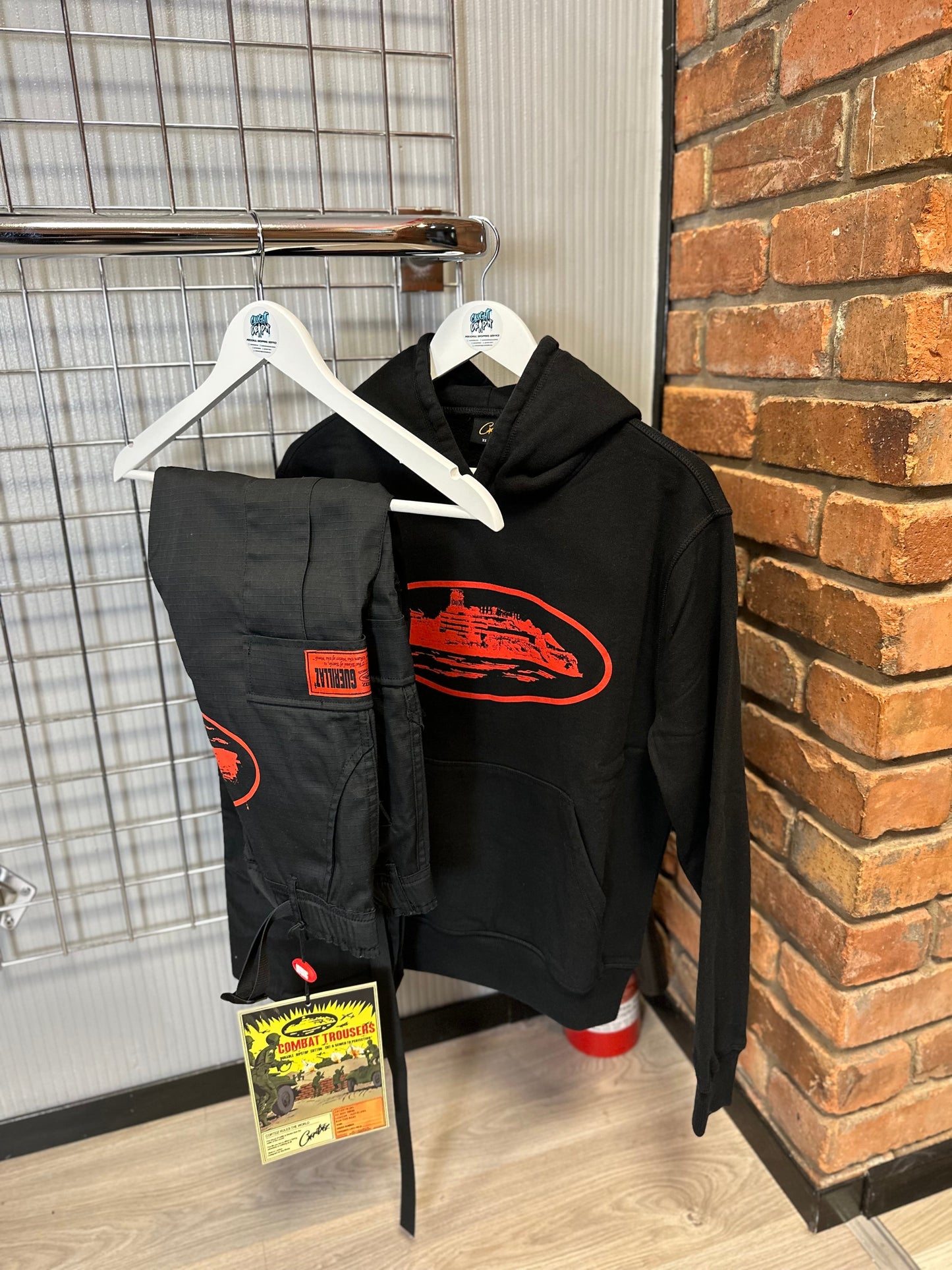 Corteiz Alcatraz Red Logo, Black Hoodie | Cargos