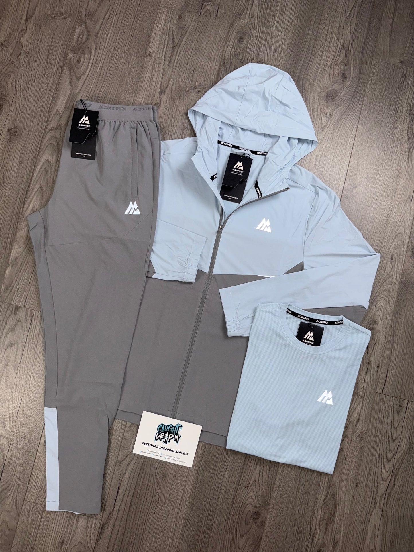 Montirex 3 Piece Surge Windrunner Tracksuit Grey | Baby Blue