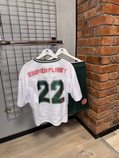 Broken Planet Mesh Football Jersey White | Emerald Green Set (REVERSIBLE Shorts)